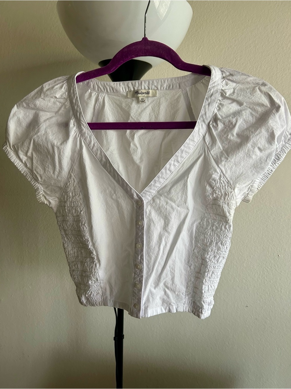 Madewell White Button-Front Puff Sleeve Top